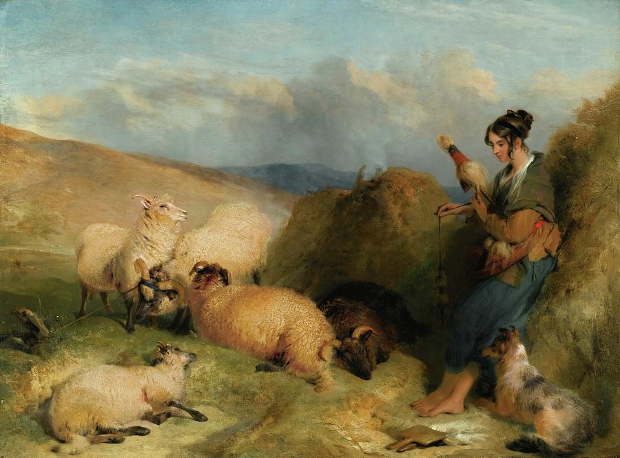 Sheep Painting - Lassie Herding Sheep by Sir Edwin Henry Landseer