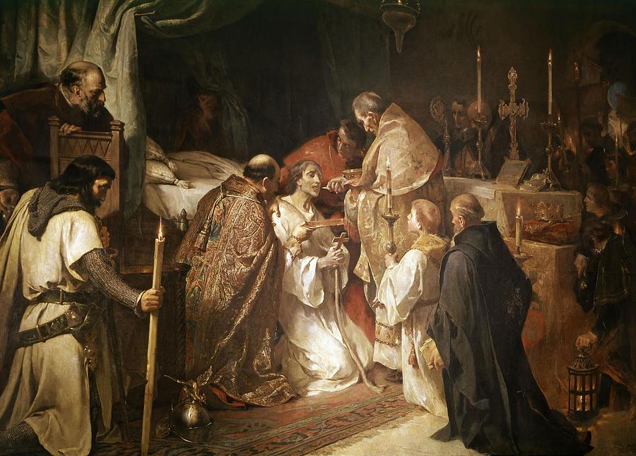 Last communion of St. Ferdinand. Madrid, Senate. FERRANT ALEJANDRO. SAN FERNANDO -REY-. Painting by Alejandro Ferrant y Fischermans -1843-1917-