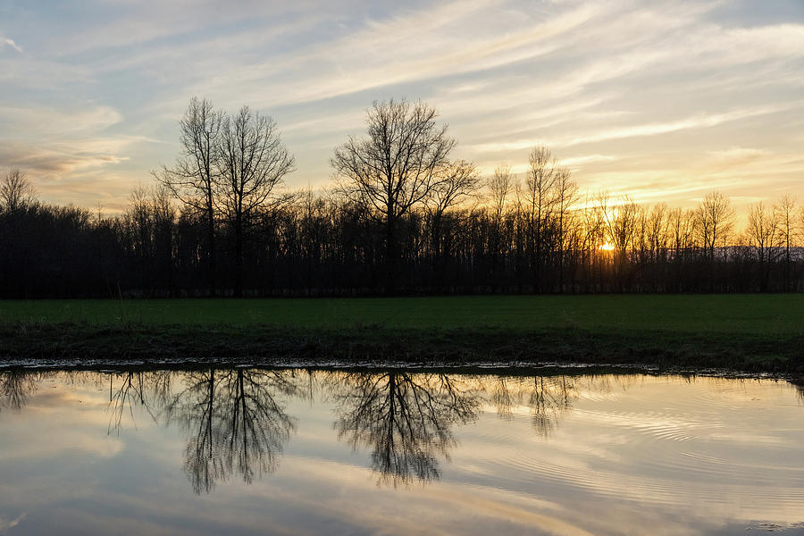 Last Light Brushstrokes - Sunset at a Farm Pond Photograph by Georgia Mizuleva