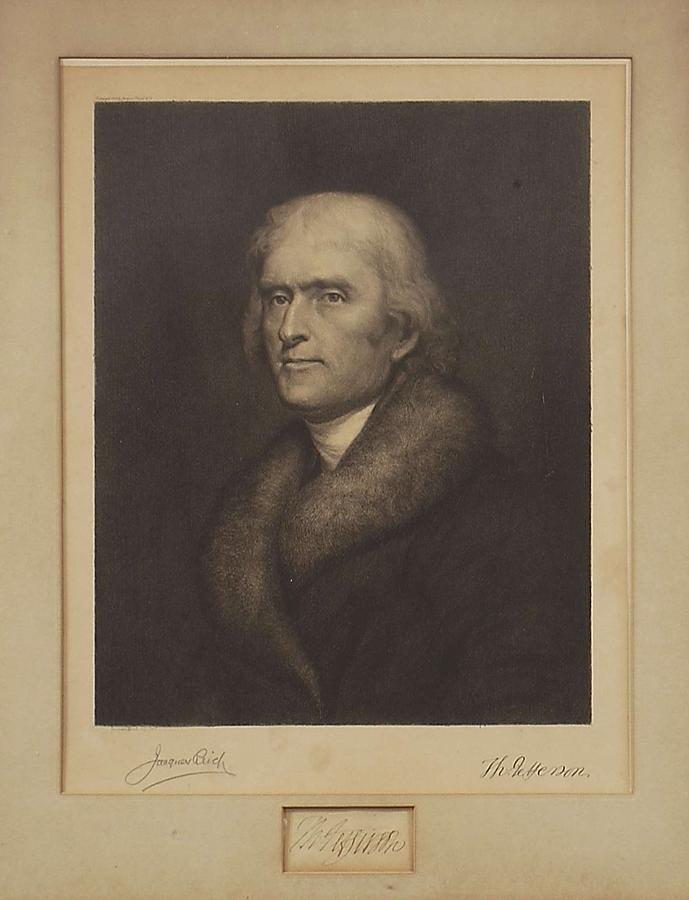 Late 1800's Thomas Jefferson Engraving in Framed Display with Signature ...