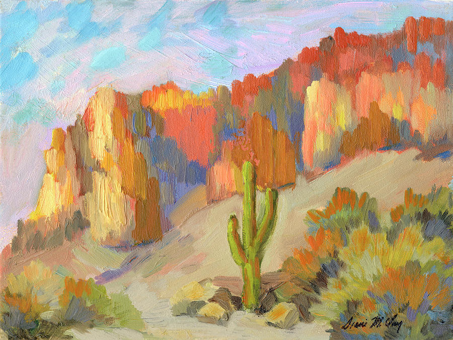Late afternoon Superstition Mountains Painting by Diane McClary