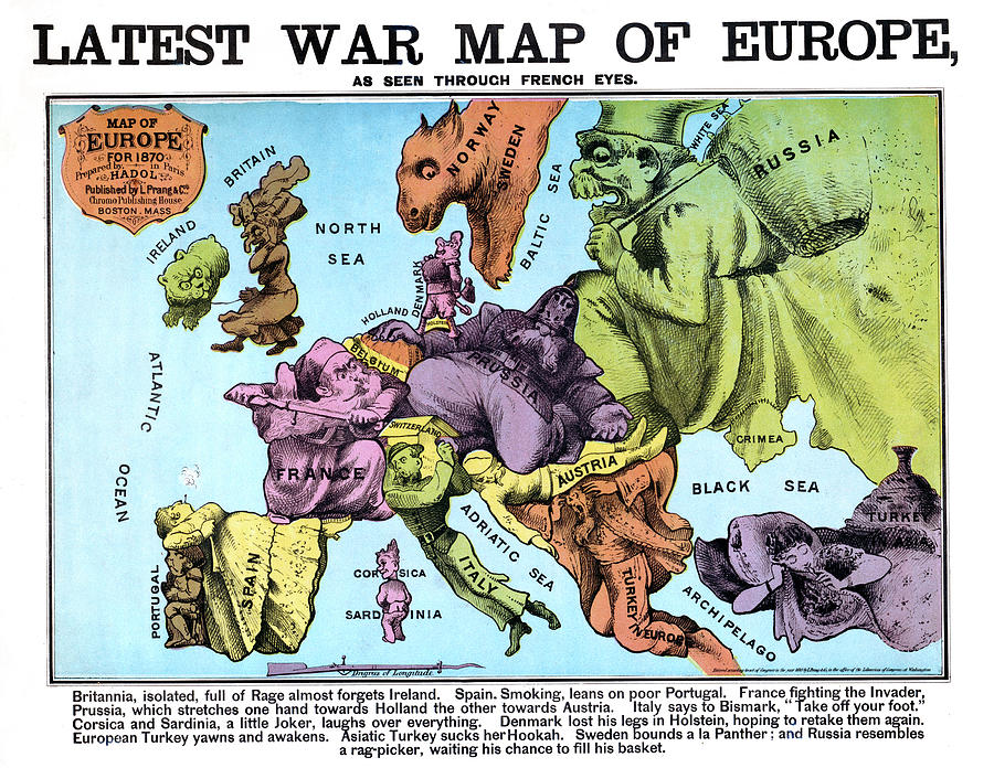 Latest war map of Europe Painting by Paul Hadol