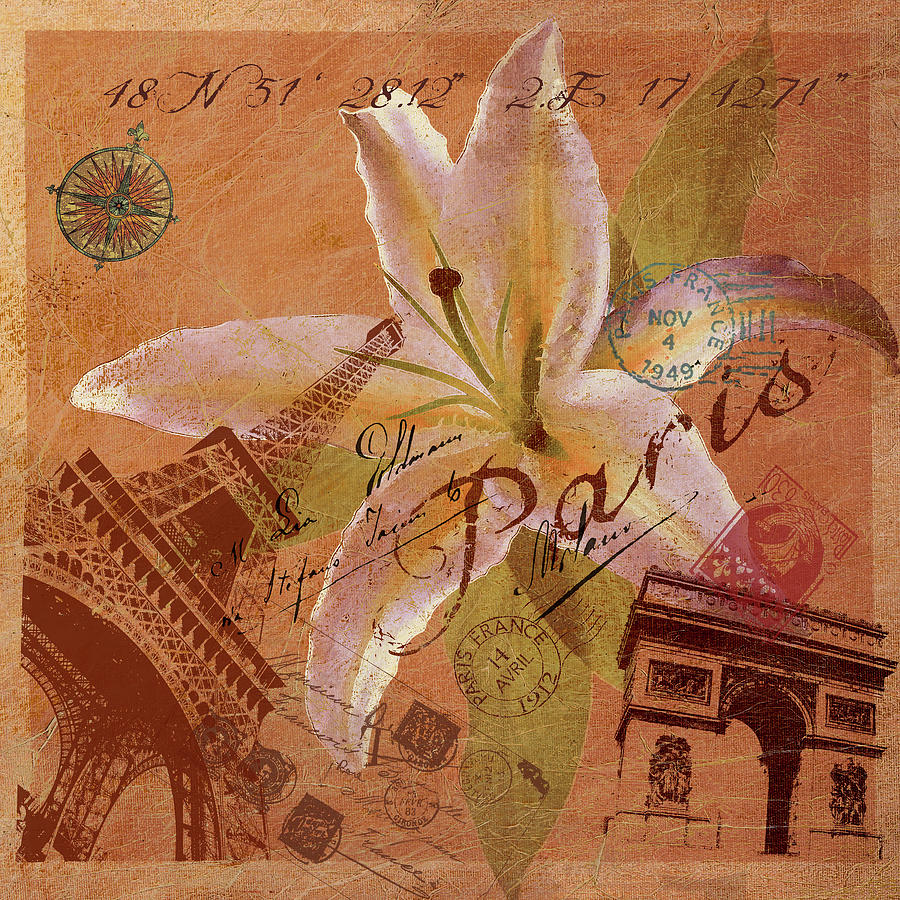 Lily Mixed Media - Latitude And Longitude Travel To Paris by Art Licensing Studio