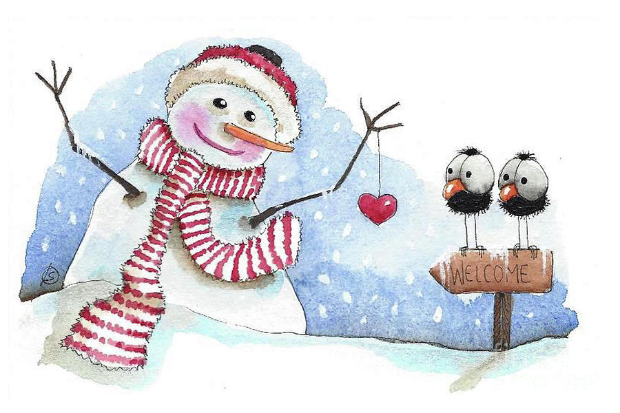 Laughing Snowman Painting by Lucia Stewart