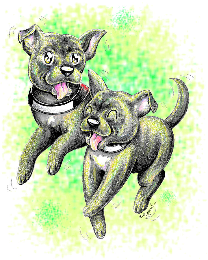 LAUGHING Staffordshire Bull Terriers Drawing by Sipporah Art and Illustration