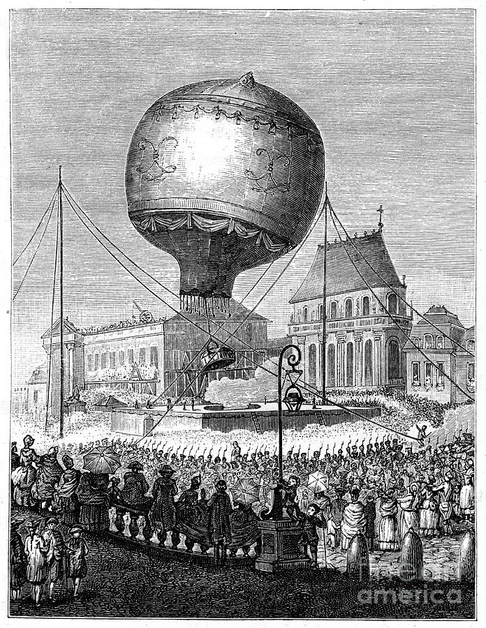 Launch Of A Hot Air Balloon, Late 18th Drawing by Print Collector