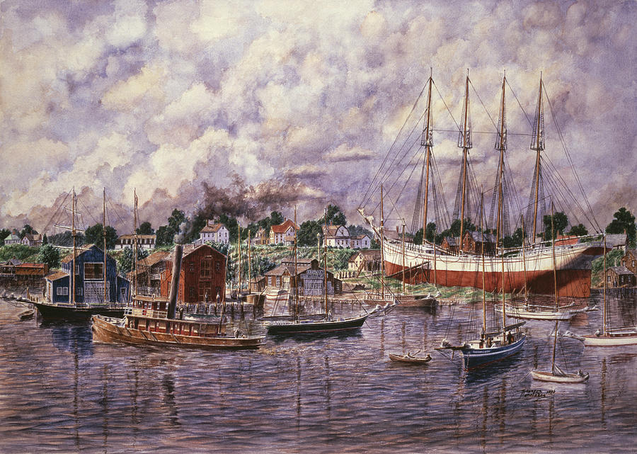 Boat Painting - Launching Of Elinor F. Bartram by Stanton Manolakas