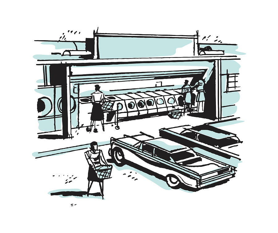 Transportation Drawing - Laundromat with Open Facade by CSA Images