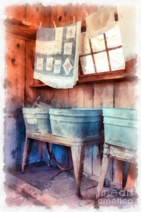 Laundry Day Wash Tubs Digital Art by Edward Fielding