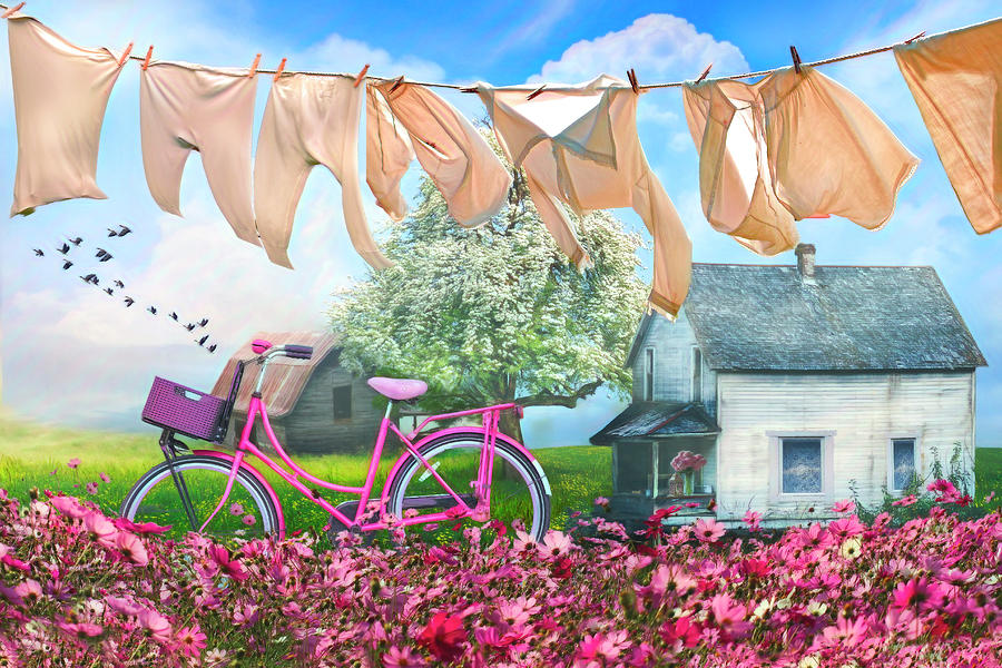 Laundry Day Watercolors Painting  Digital Art by Debra and Dave Vanderlaan
