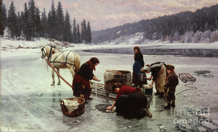 Laundry on the ice  Painting by O Vaering by Jahn Ekenaes