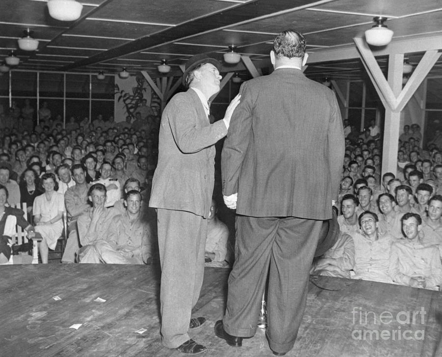 Laurel And Hardy Entertaining Troops Photograph by Bettmann