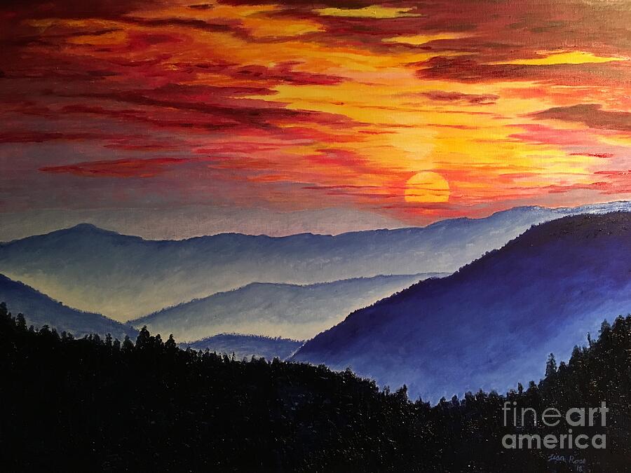 Laurens sunset and Mountains Painting by Lisa Rose Musselwhite