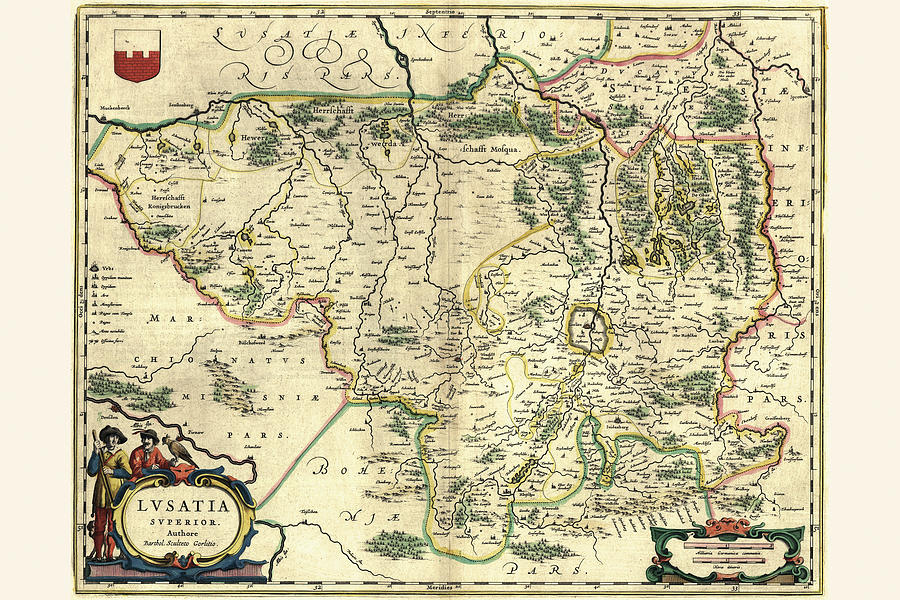 Map Painting - Lausitz, Germany by Willem Janszoon Blaeu (Blau)