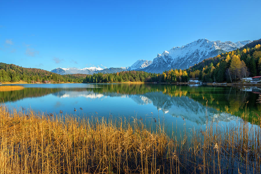 Lautersee With Karwendel Mountains, Mittenwald, Wetterstein Mountains ...