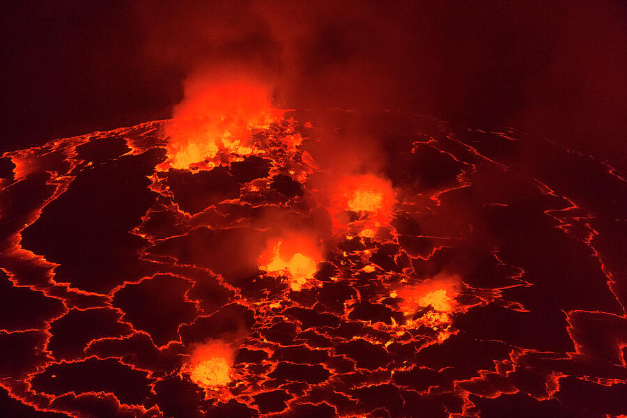 Lava Lake At Night In The Crater Of Nyiragongo Volcano Photograph by ...