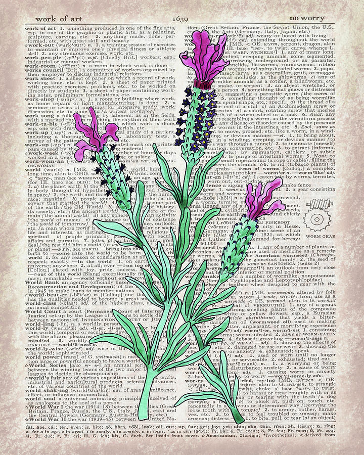Lavender Dictionary Page Watercolor Art Painting by Irina Sztukowski