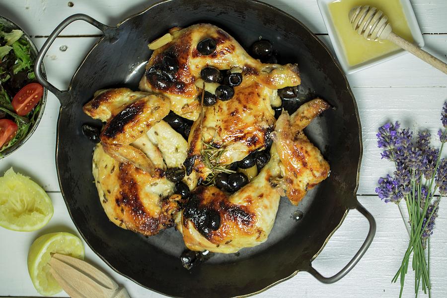 Lavender Honey Chicken With Lemons And Olives Photograph by Nicole Godt