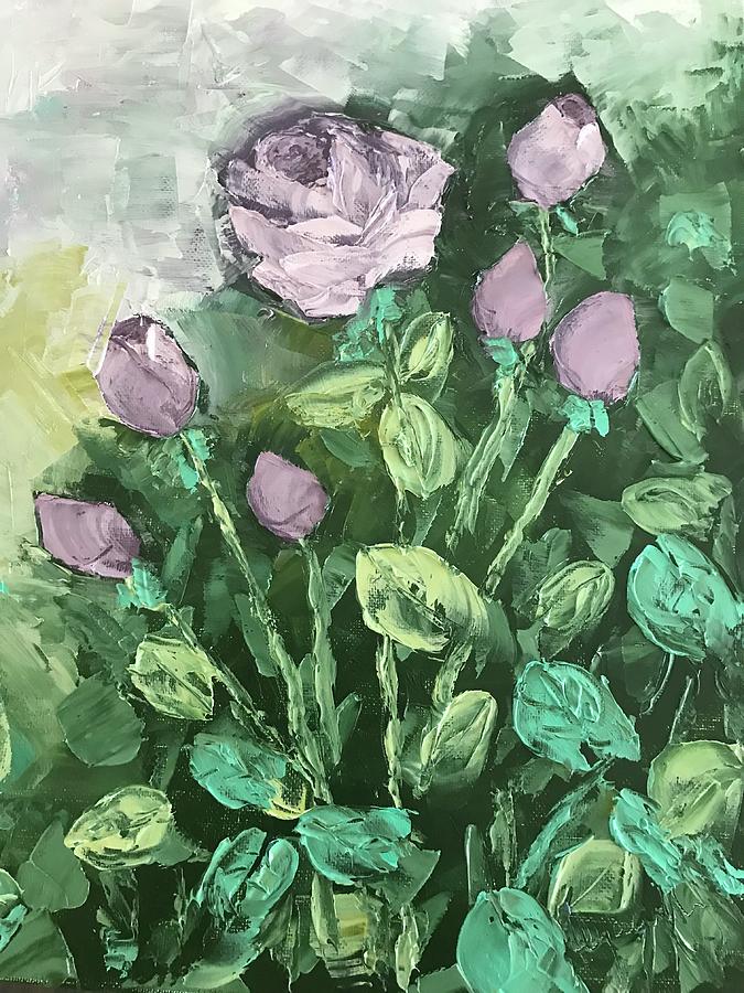 Lavender Roses - 9X11 Oil on Canvas Board by Hyacinth Paul Painting by Hyacinth Paul