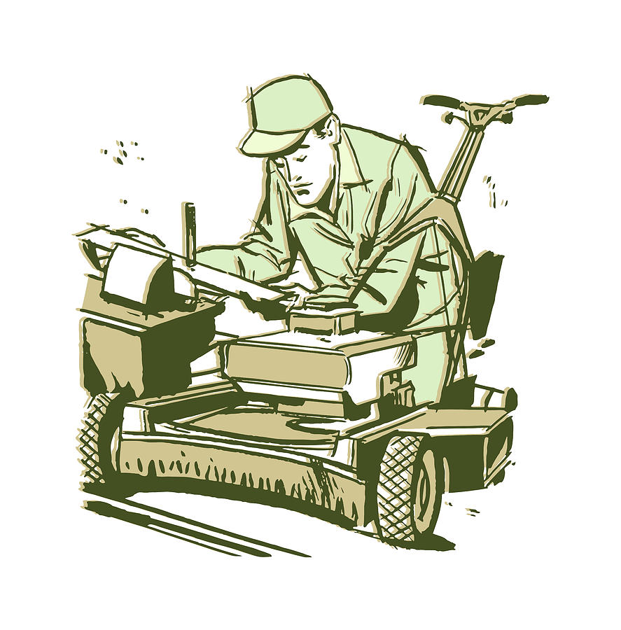 Vintage Drawing - Lawn Mower Repairman by CSA Images