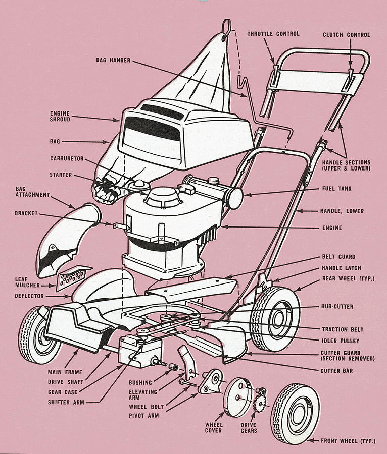 Vintage Drawing - Lawn Mower Schematic by CSA Images