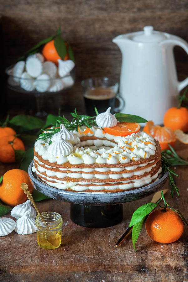 Layer Honey Cake With Tangerines Photograph by Irina Meliukh