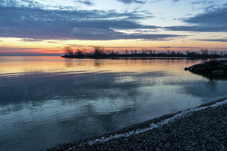 Layered Lakeside Sunrise with a Fringe of Ice Photograph by Georgia Mizuleva