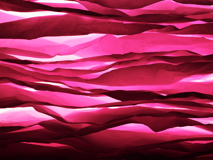 Abstract Photograph - Layered Sheets Of Crumpled Pink Paper by Ballyscanlon