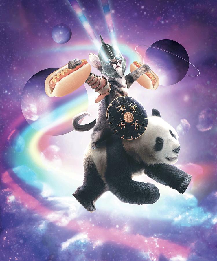 Lazer Rave Space Cat Riding Panda With Ice Cream Yoga Mat by
