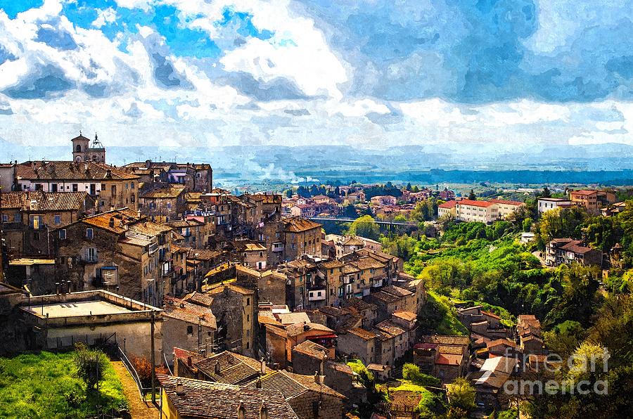 Landscape Mixed Media - Lazio village oil paint panorama - landscapes Viterbo province - Italy by Luca Lorenzelli