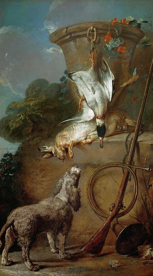 Le chien barbet-the spaniel,1730 Canvas,194,5 x 112 cm. Painting by Jean Baptiste Simeon Chardin -1699-1779- Le chien barbet-the spaniel,1730 Canvas,194,5 x 112 cm. Painting by Jean Baptiste Simeon Chardin -1699-1779-