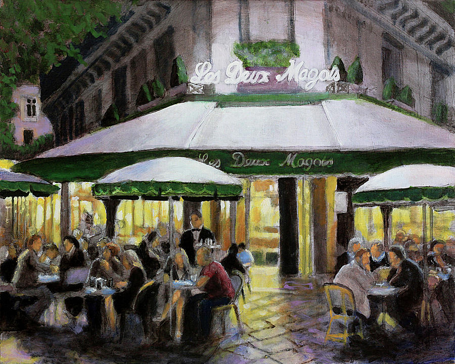 Paris Cafe Painting - Le Deux Magots Bon Nuit by David Zimmerman