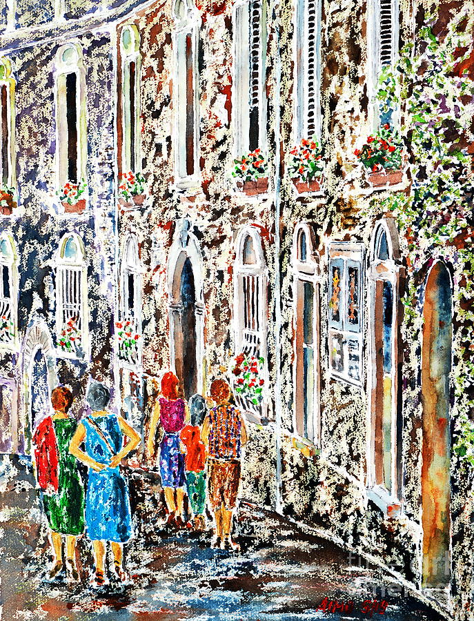 Watercolor Painting - Le donne di Bertinoro by Almo M