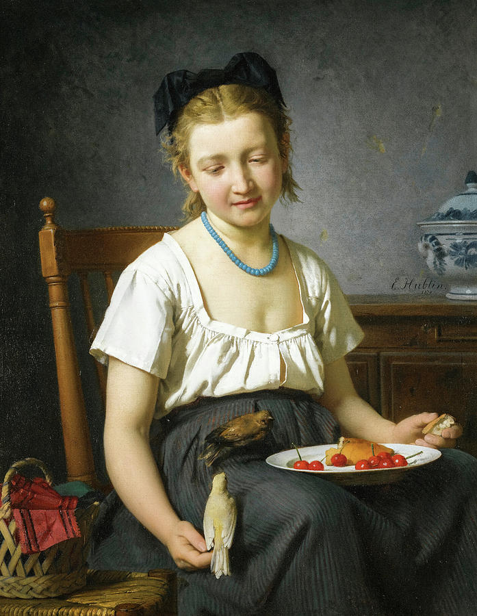Bird Painting - Le Gouter by Emile-Auguste Hublin