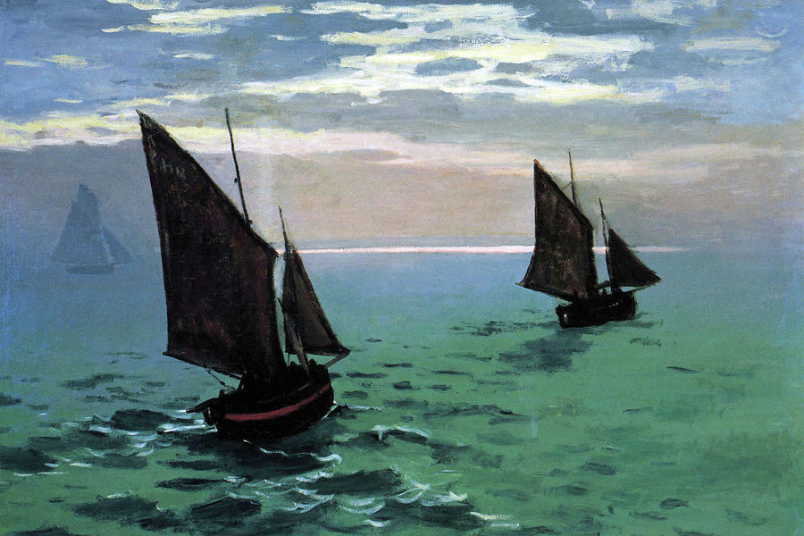 Le Havre - exit the fishing boats from the port Painting by Claude Monet