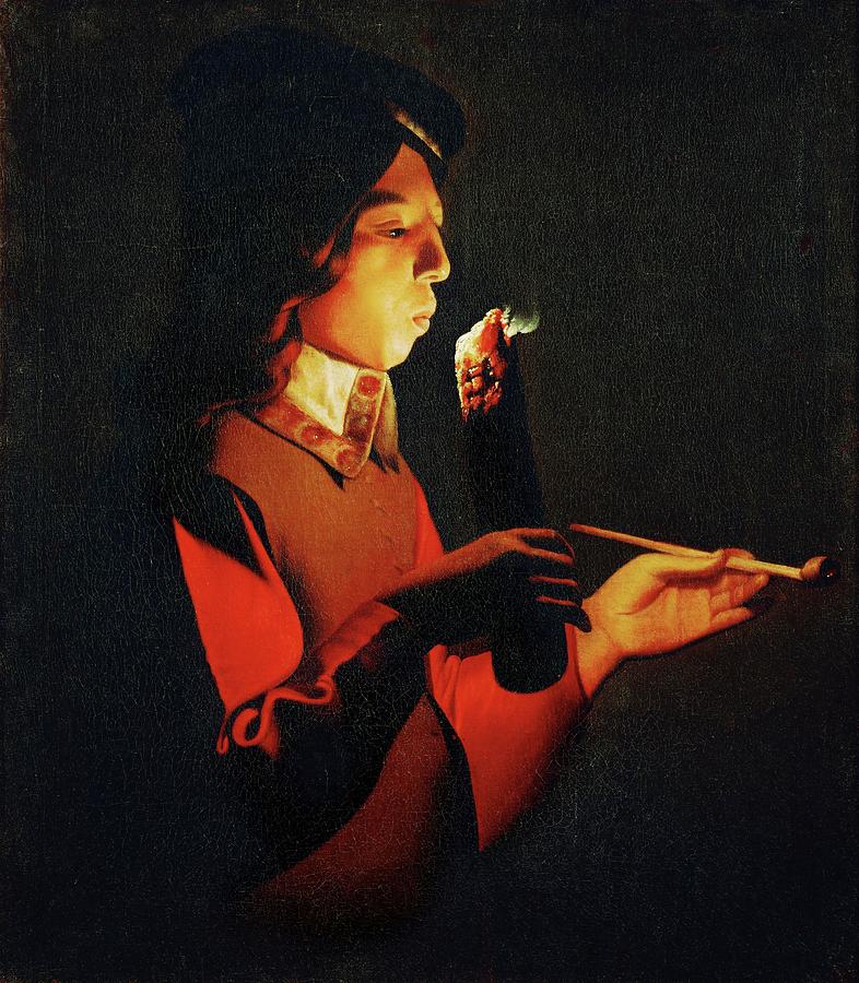 Le souffleur a la pipe-Boy blowingon a Firebrand, 1645 / 50 Canvas, 70 x 61 cm. Painting by Georges de La Tour -1593-1652-
