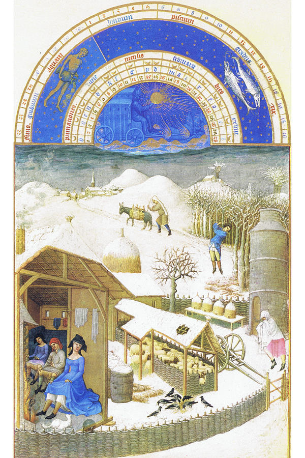 Le Tres riches heures du Duc de Berry - February Painting by Limbourg brothers