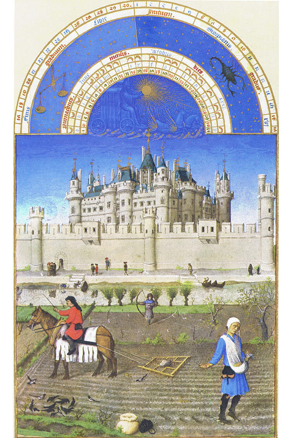 Le Tres riches heures du Duc de Berry - October Painting by Limbourg brothers