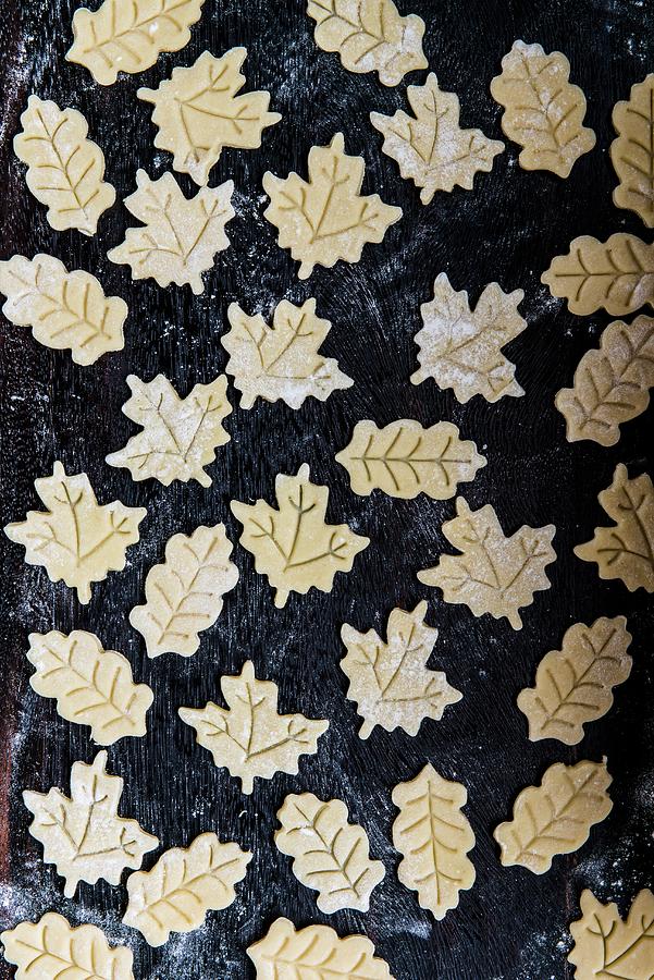 Leaf-shaped Biscuits On A Baking Tray raw Photograph by Magdalena Hendey