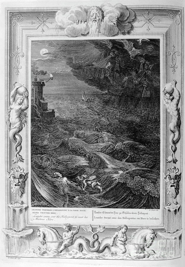 Leander Swims Over The Hellespont Drawing by Print Collector