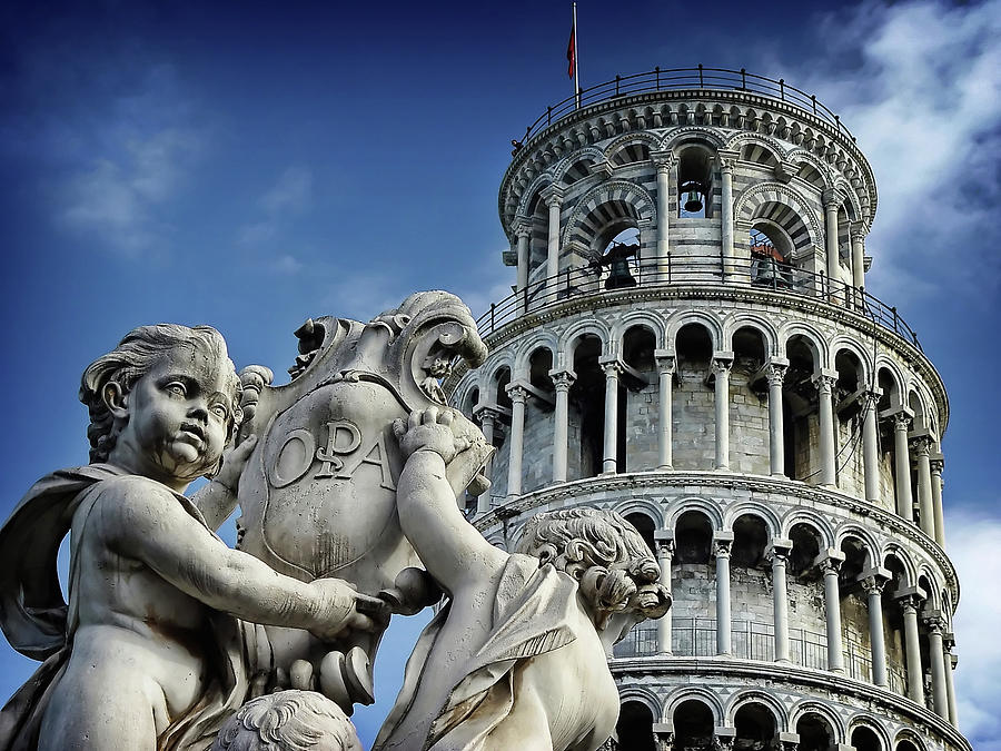Leaning Tower Of Pisa With Statue In Photograph by Christopher Chan
