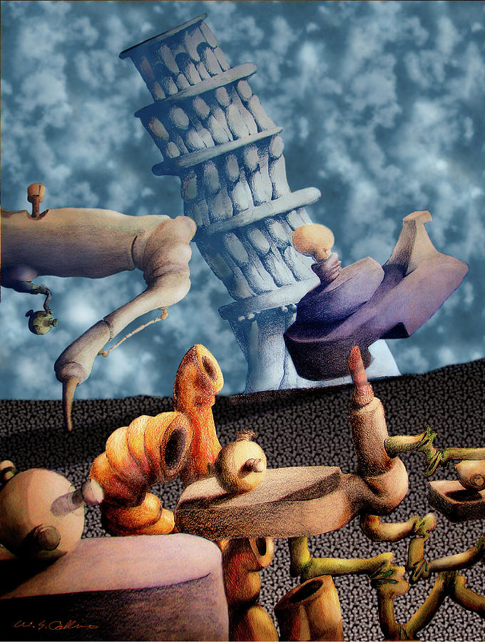 Mixed Media Digital Art - Leaning Tower by William Calkins Mixed Media Digital Art - Leaning Tower by William Calkins