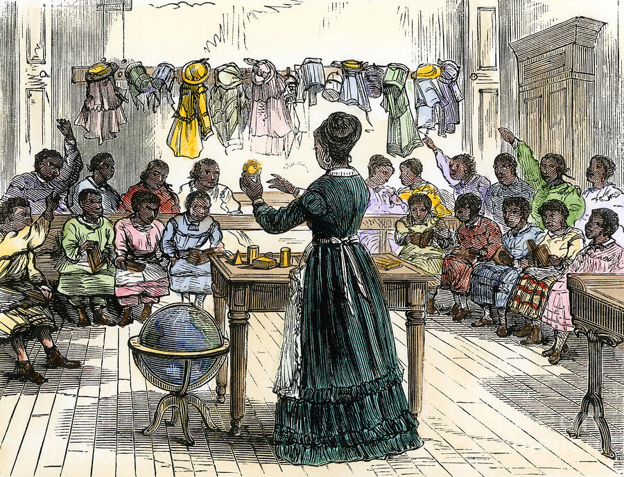 Learning Forms And Volumes In A School Open To The Teaching Of African American Children, New York City (usa), 1870 19th Century Lithography Drawing by American School