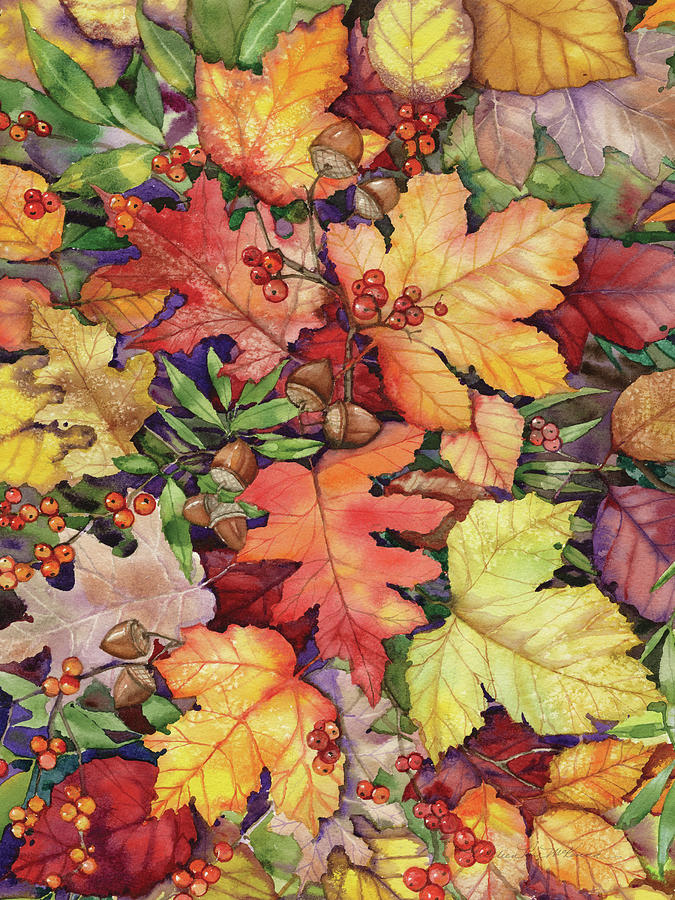 Fall Painting - Leaves And Acorns by Kathleen Parr Mckenna