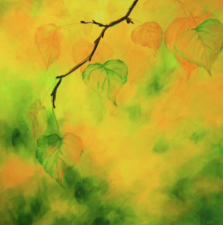 Leaves of a linden tree Painting by Karen Kaspar