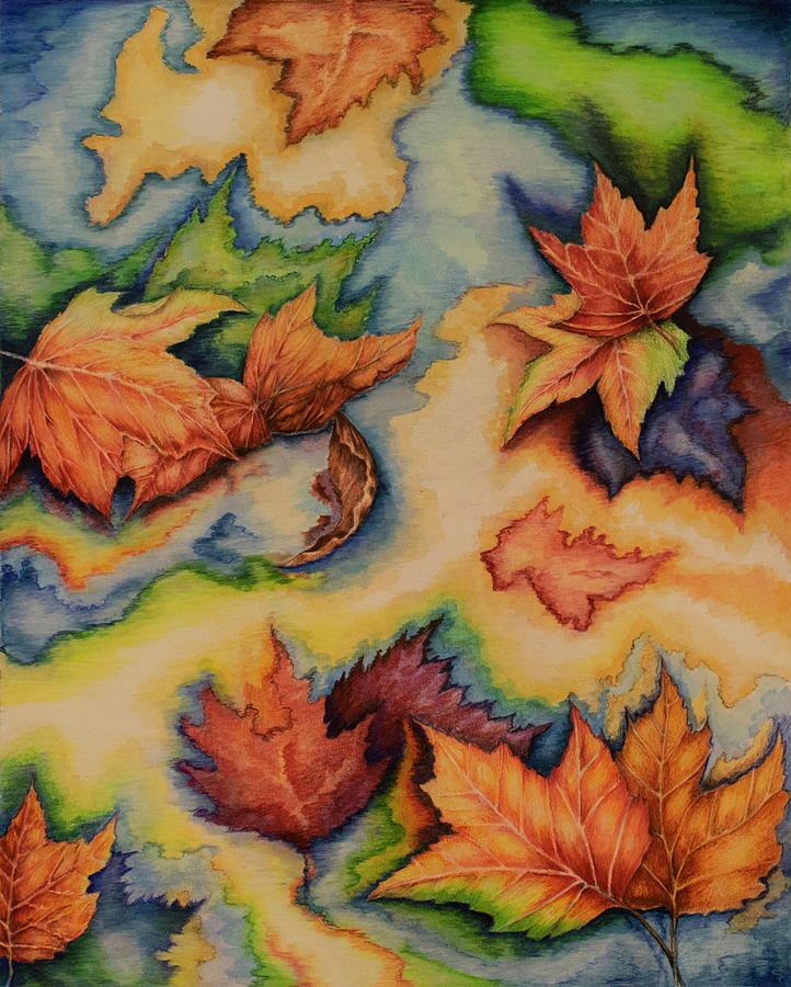 Leaves on Water Mixed Media by Matthew Phillips