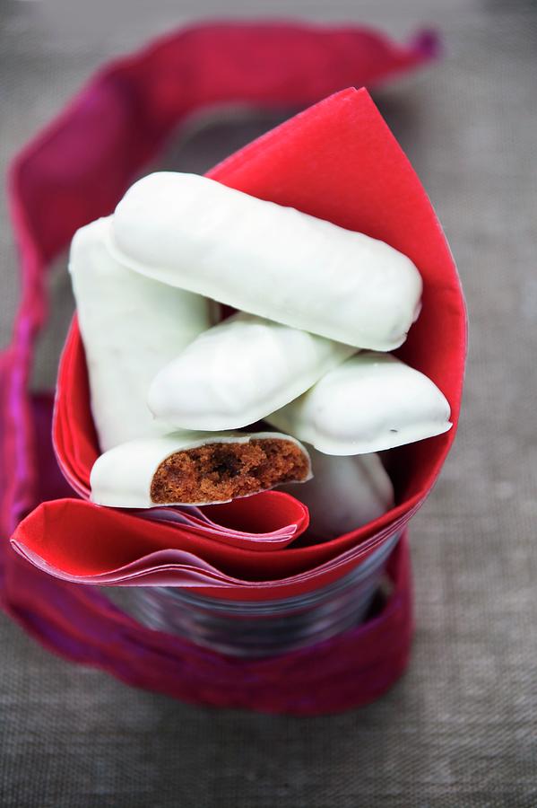 Lebkuchen spiced Soft Gingerbread From Germany With White Chocolate Coating Photograph by Food Experts Group