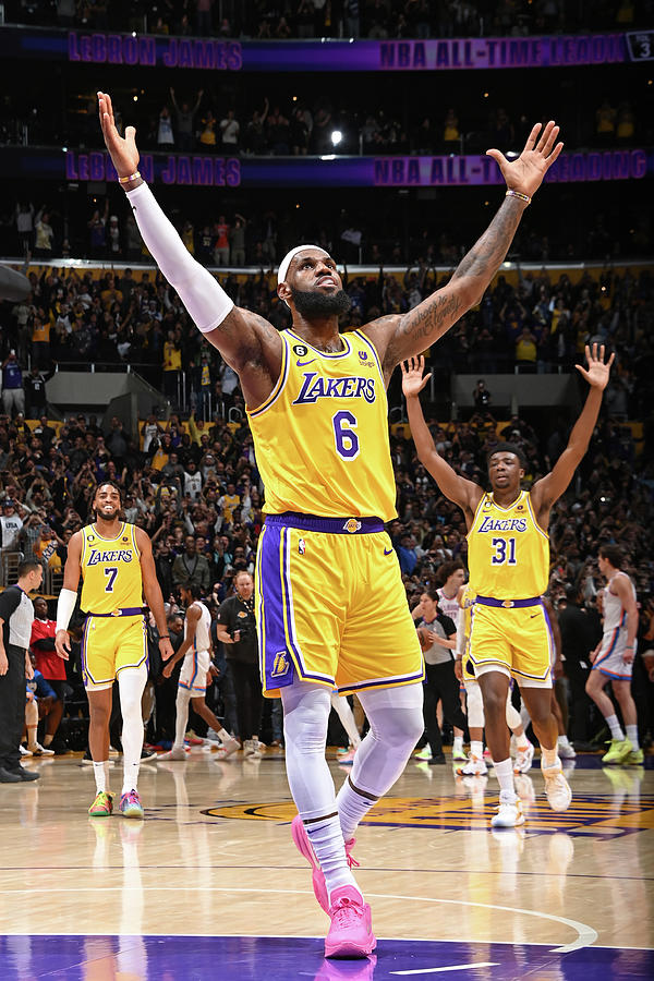 LeBron James Celebrates After Breaking the All-Time Scoring Record Photograph by Andrew D. Bernstein