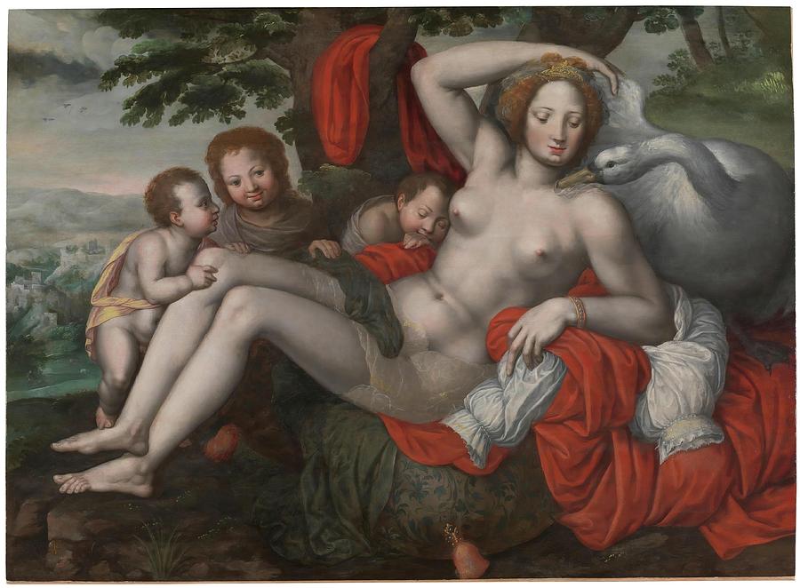 Leda and the swan. First half of the XVI century. Oil on panel. Jupiter. Painting by Georg Pencz -c 1500-1550-
