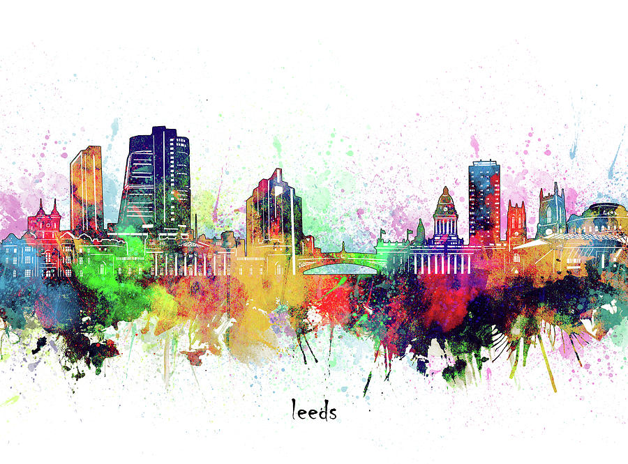 Leeds Abstract City Skyline Print PANORAMIC CANVAS WALL ART Picture Black 